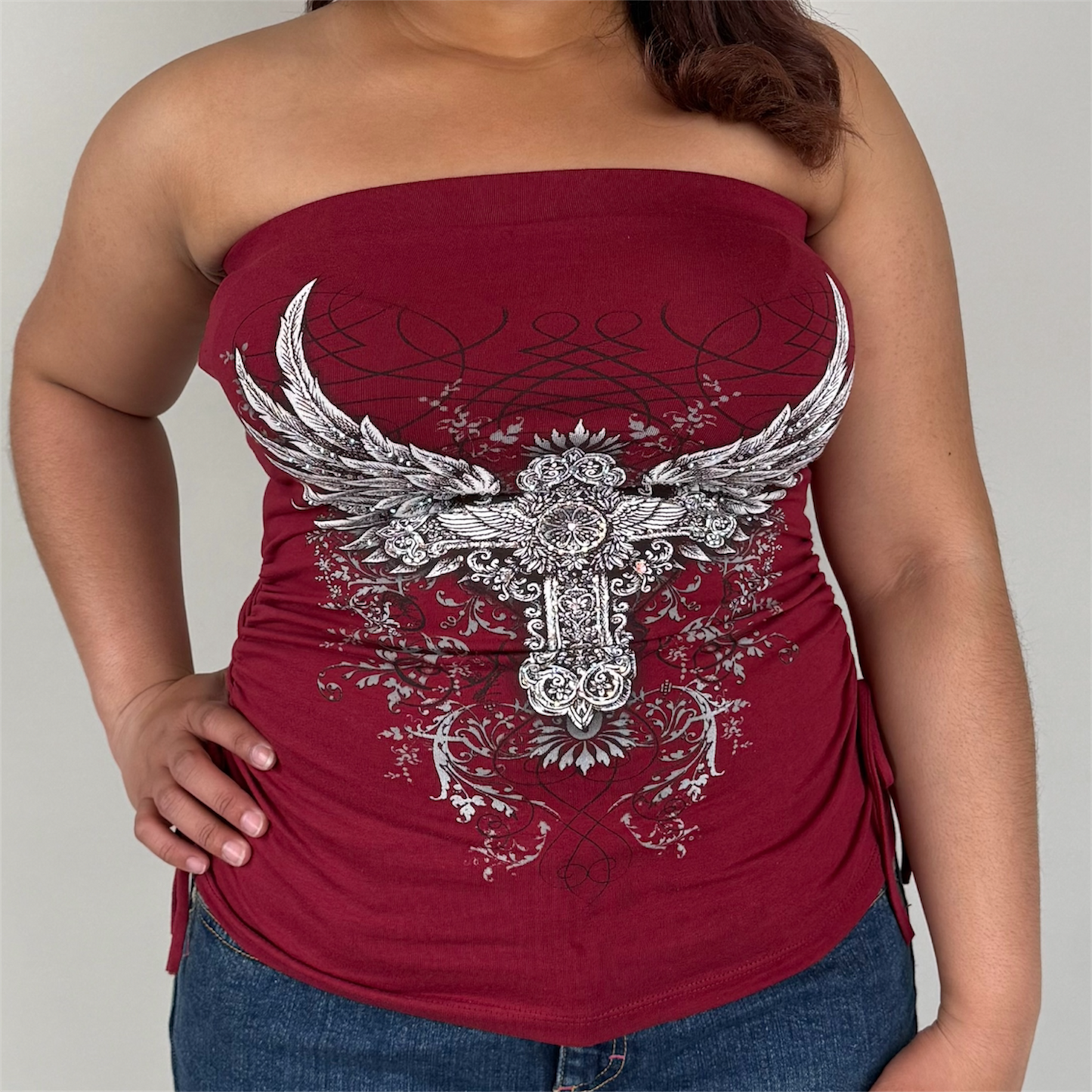 Heaven Rhinestone Tube Top Burgundy